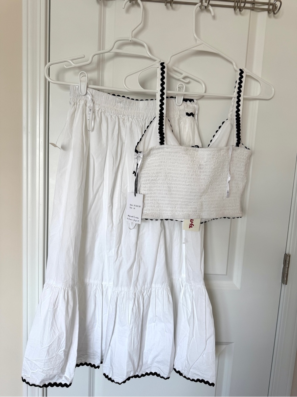 White Two-Piece Sleep Set with Black Trim - Picture 2 of 5